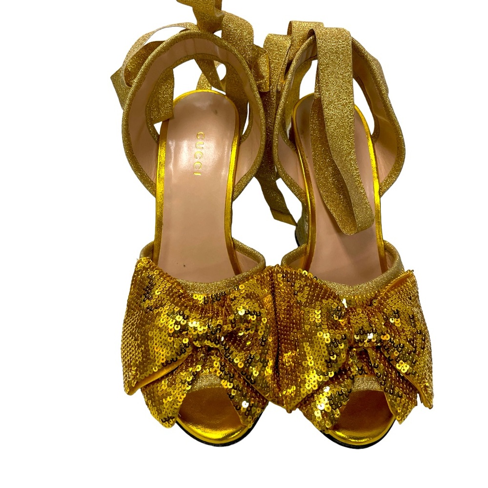 Gucci Bow Sequin Espadrilles Gold - image 3